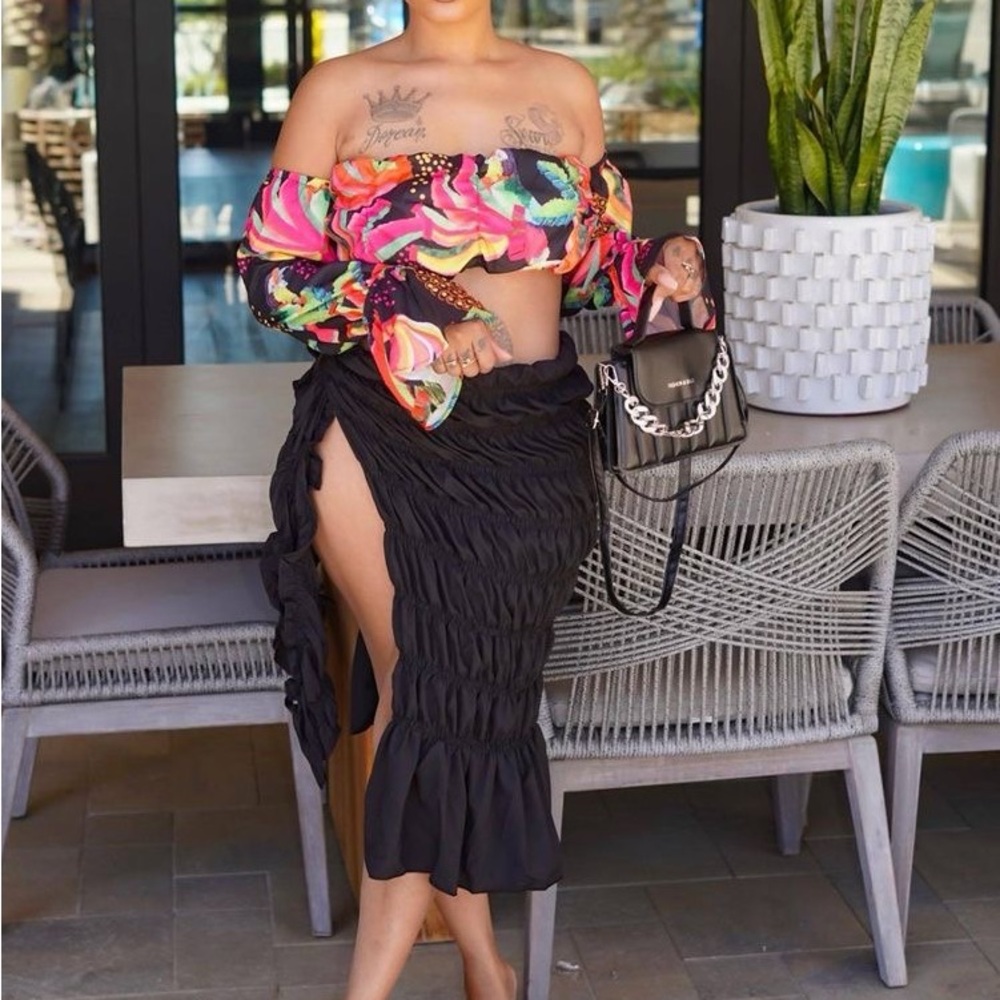 Black wrap tie up skirt